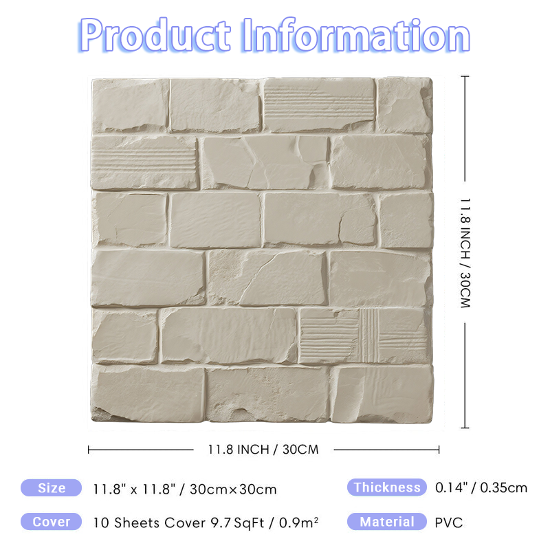 3D Cream Color Brick Look Peel and Stick Wall Tile