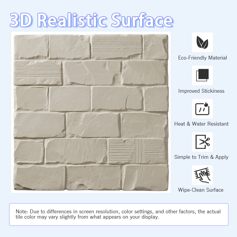3D Cream Color Brick Look Peel and Stick Wall Tile