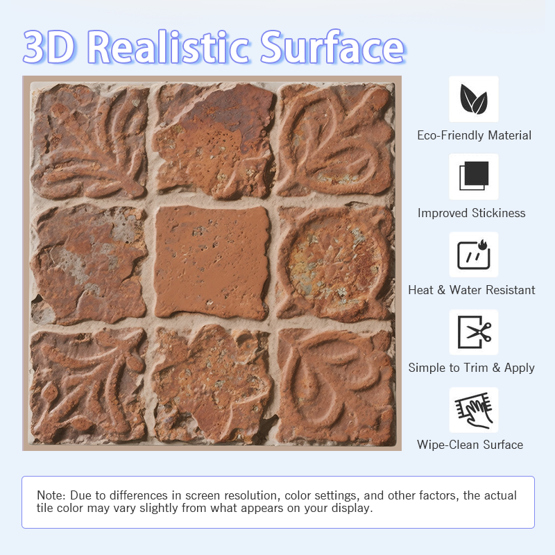3D Vintage Carved Terracotta Tile Style Peel and Stick Wall Tile