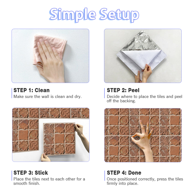 3D Vintage Carved Terracotta Tile Style Peel and Stick Wall Tile