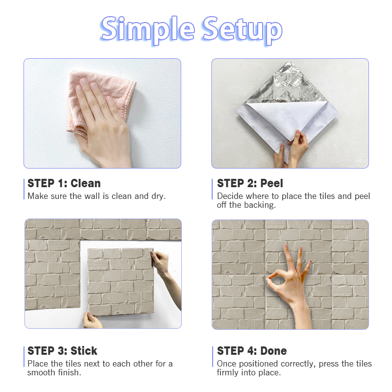 3D Cream Color Brick Look Peel and Stick Wall Tile