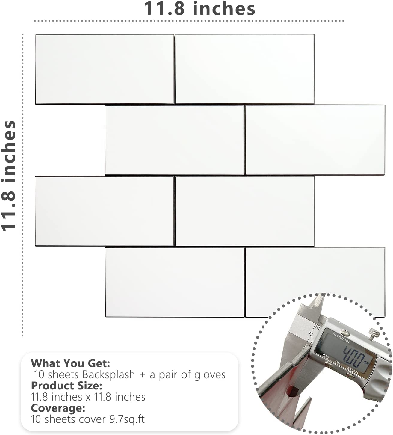 3''x6'' Subway Mosaic Tiles Sheeted - White With Gray Grout