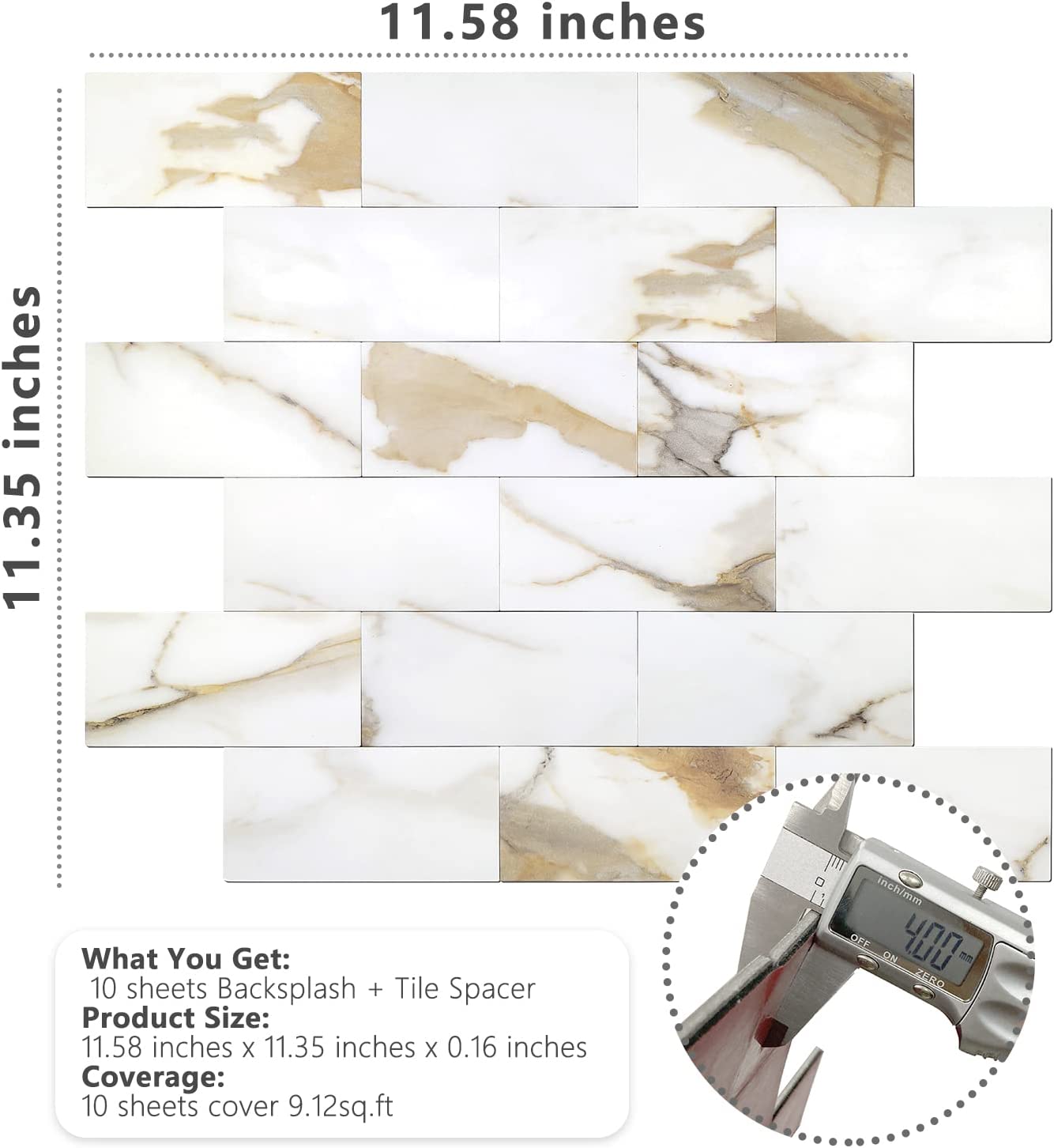 2''x4'' Subway Peel and Stick Tiles Sheeted - Calacatta Gold Marble