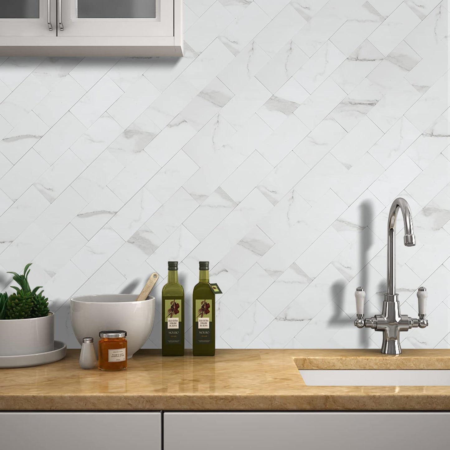3''x6'' Subway Peel and Stick Tiles - Statuario White Marble