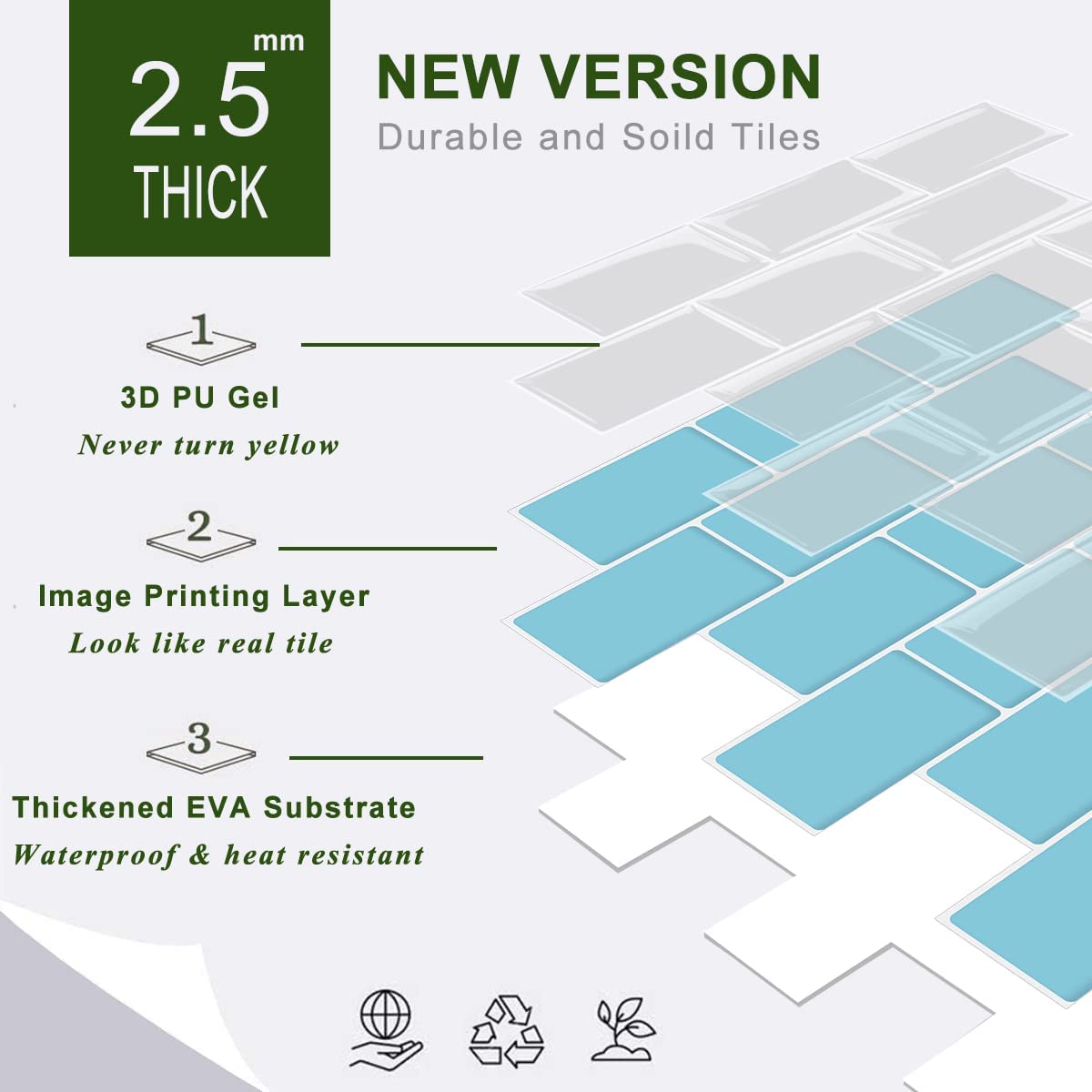 Subway Tiles Peel and Stick Thicker Design - Blue