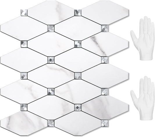 PVC Mixed Glass Mosaic Tile Backsplash - Calacatta