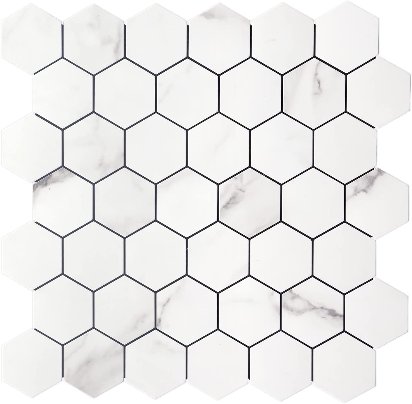Hexagon PVC Mixed Metal Mosaic Tiles -  White Marble