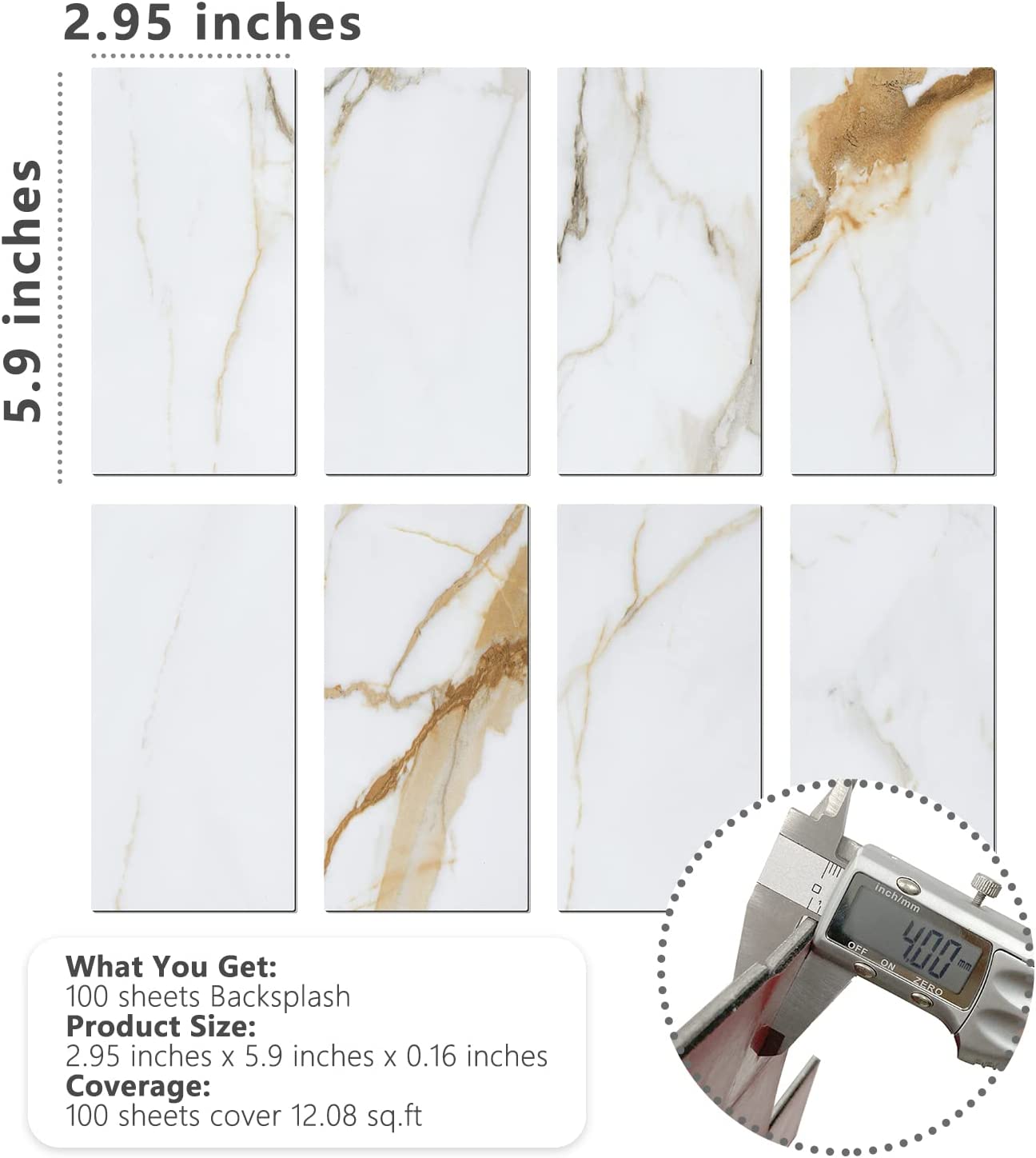 3''x6'' Subway Peel and Stick Tiles - Calacatta Gold