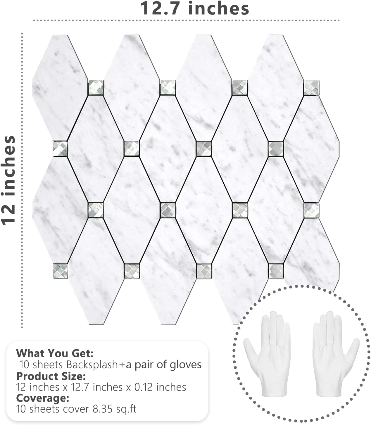 PVC Mixed Glass Mosaic Tile Backsplash - Carrara White