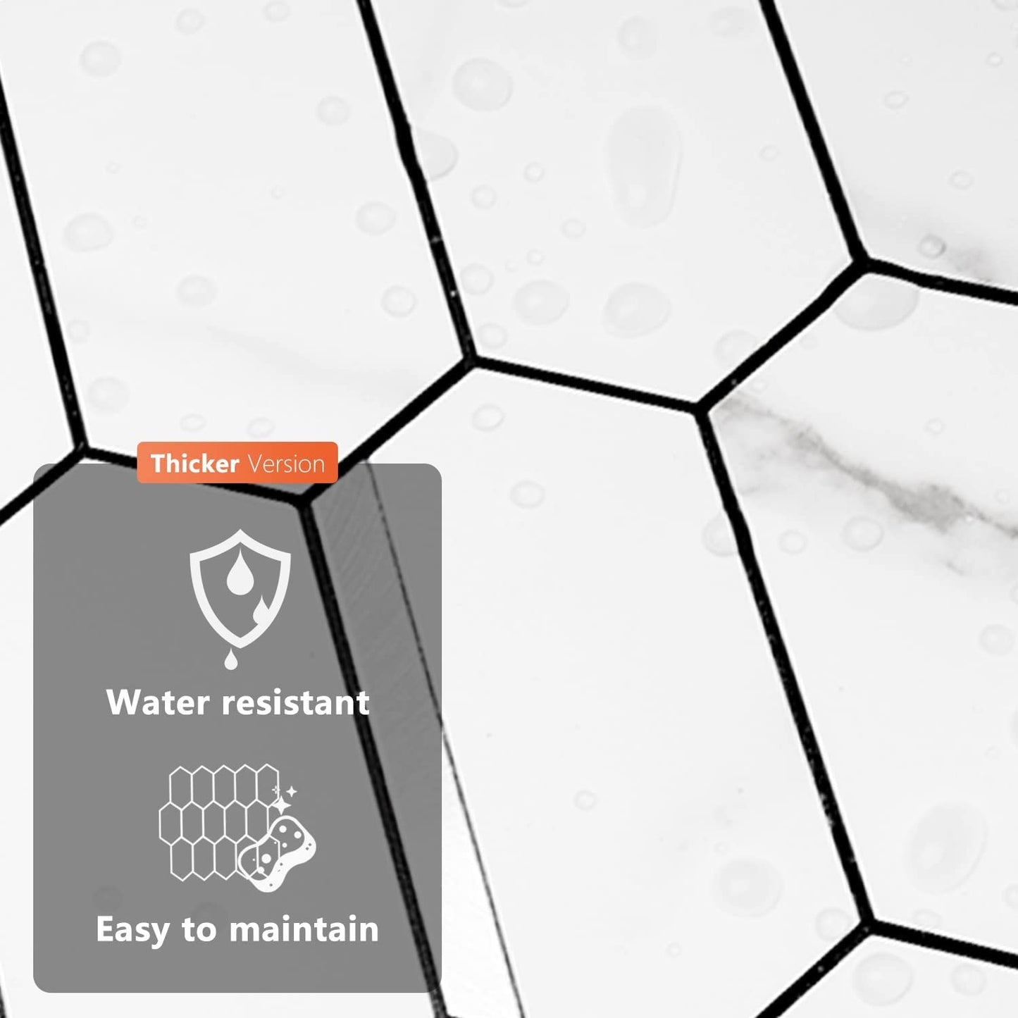 Long Hexagon PVC Mixed Metal Mosaic Tiles -  Statuary Marble Look with Silver White Metal