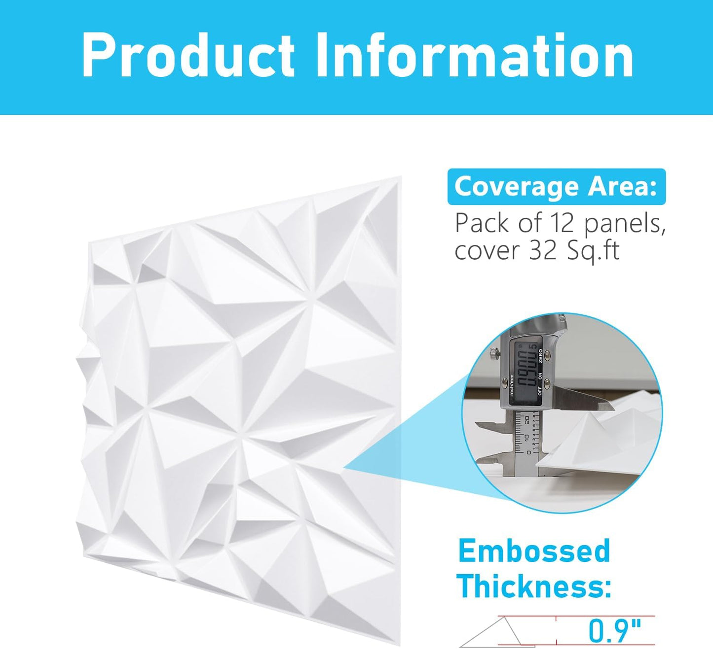 Irregular Diamond 3D Wall Panels - White