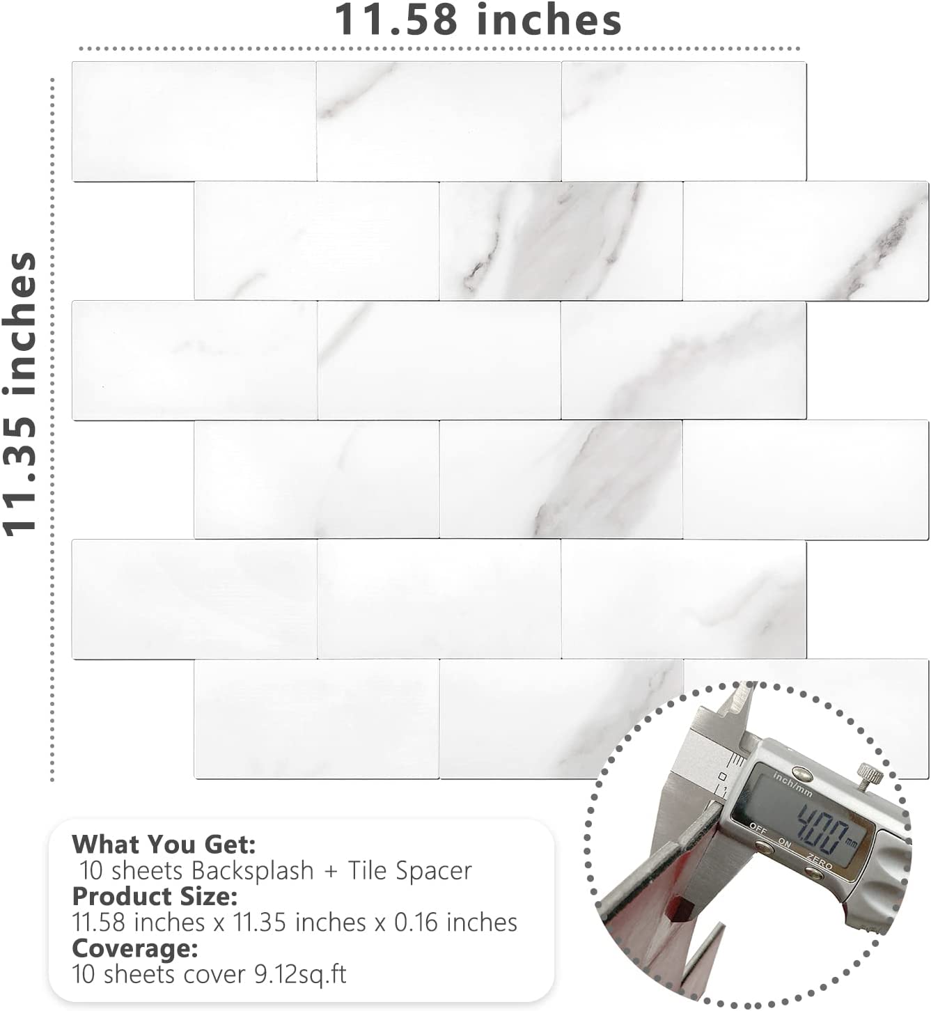 2''x4'' Subway Peel and Stick Tiles Sheeted - Calacatta
