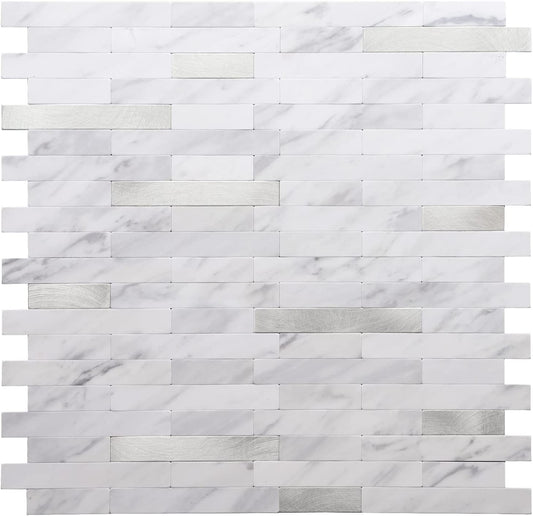 Faux Stone Mixed Metal Linear Blend - White Marble with Metal Silver