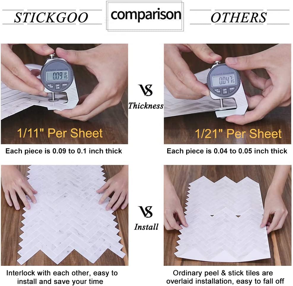 Subway Tiles Peel and Stick Thicker Design - Cold White with White Grout