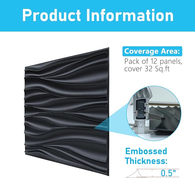 Wave Design Textured PVC Wall Panels - Black