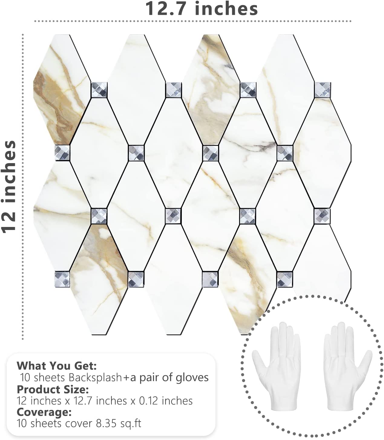 PVC Mixed Glass Mosaic Tile Backsplash - Calacatta Golden