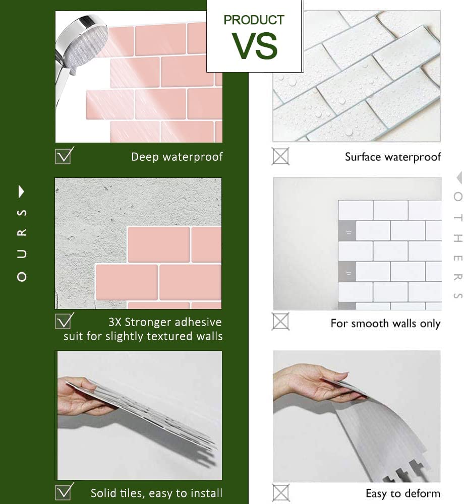 Subway Tiles Peel and Stick Thicker Design - Pink