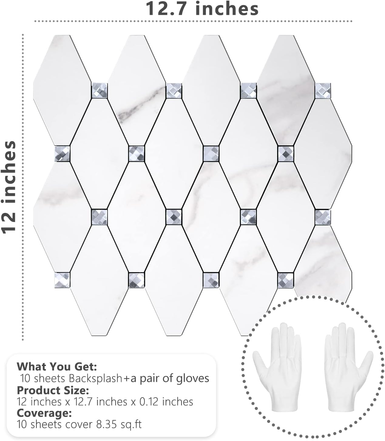 PVC Mixed Glass Mosaic Tile Backsplash - Calacatta