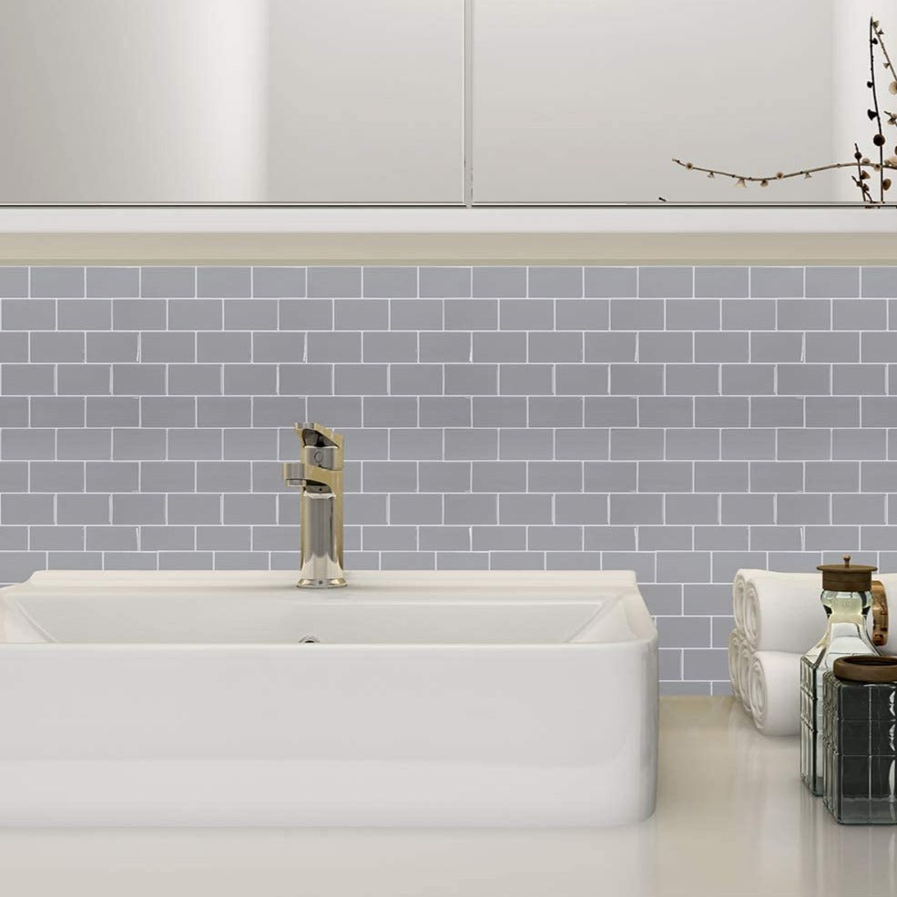 Subway Tiles Peel and Stick Thicker Design - Light Grey with White Grout