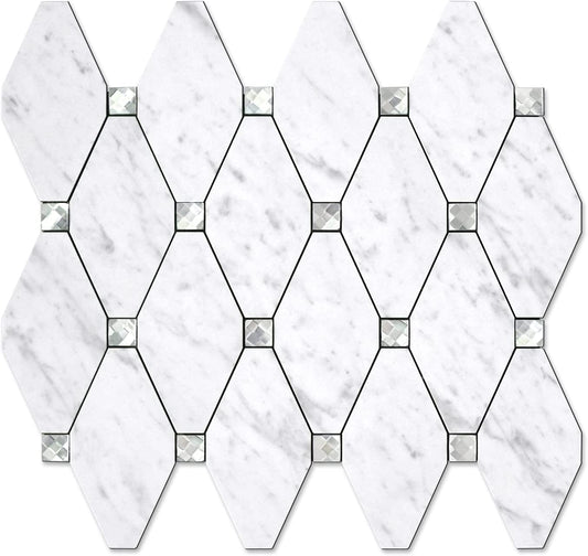 PVC Mixed Glass Mosaic Tile Backsplash - Carrara White