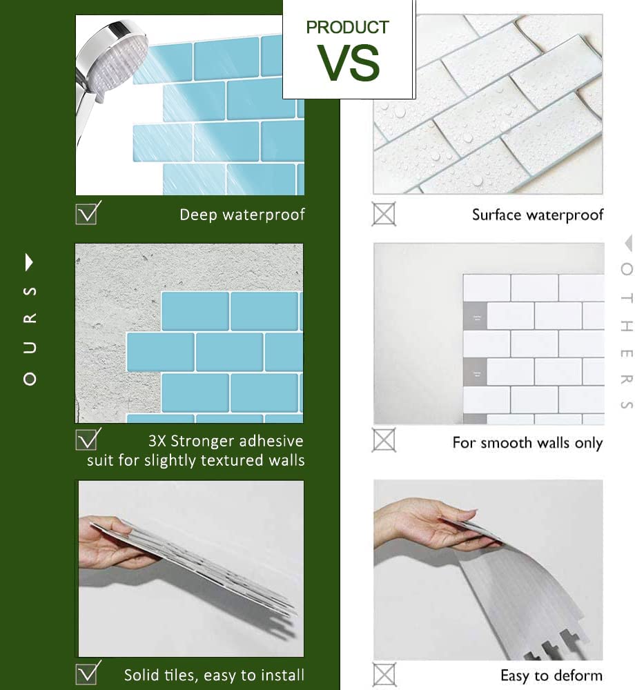 Subway Tiles Peel and Stick Thicker Design - Blue