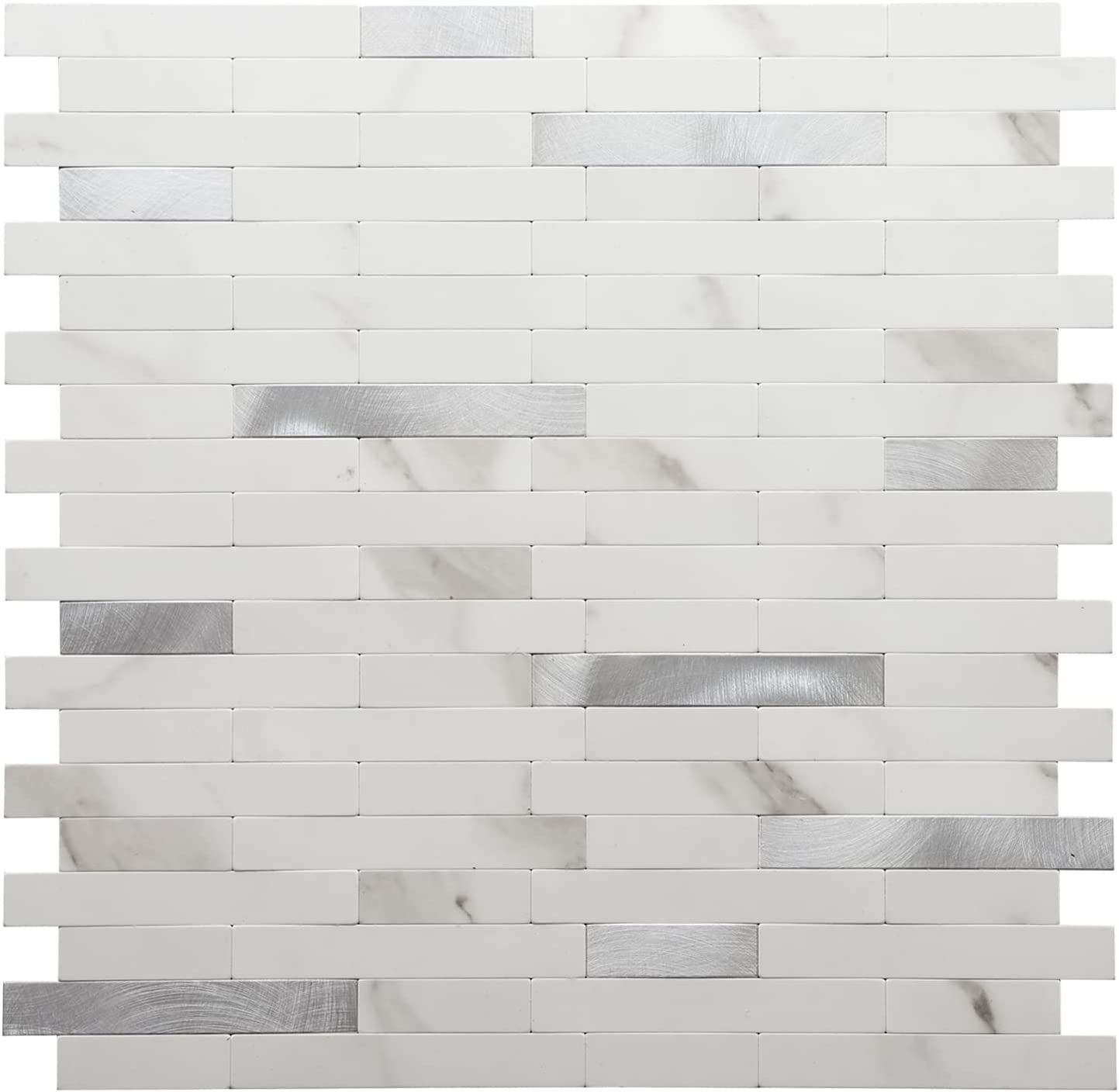 Faux Stone Mixed Metal Linear Blend - Statuario White with Metal Silver