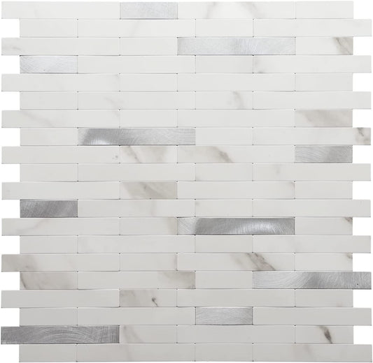 Faux Stone Mixed Metal Linear Blend - Statuario White with Metal Silver