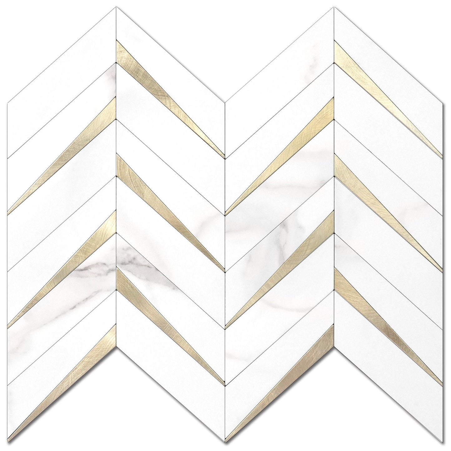 Herringbone Wall Tiles - White Marble Mixed Gold