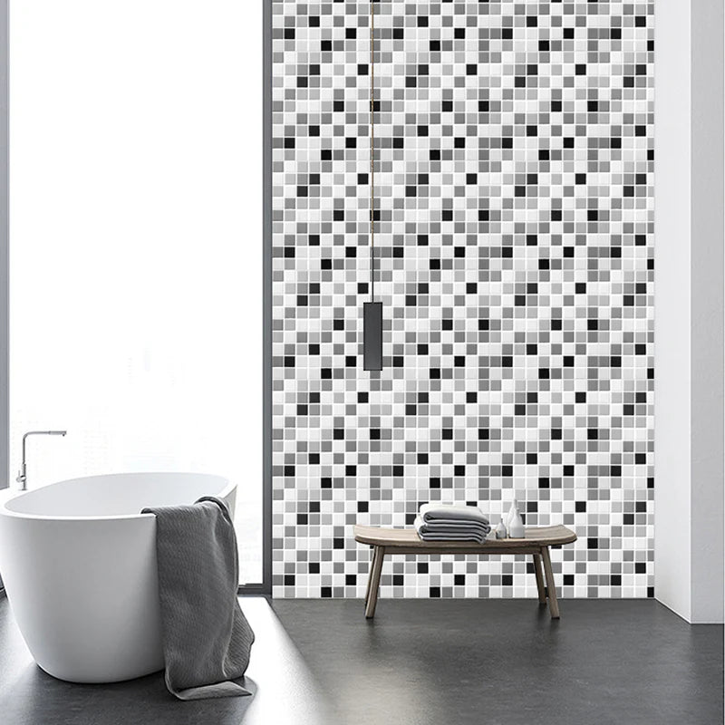 3D White and Black Grid Peel and Stick Wall Tile