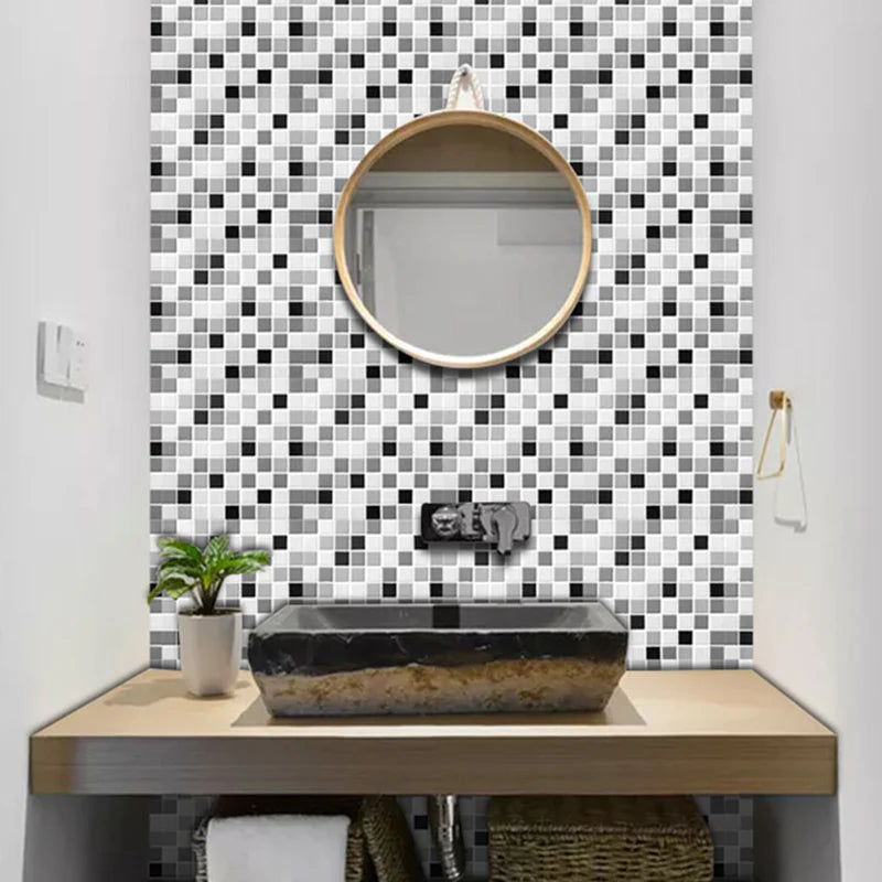 3D White and Black Grid Peel and Stick Wall Tile