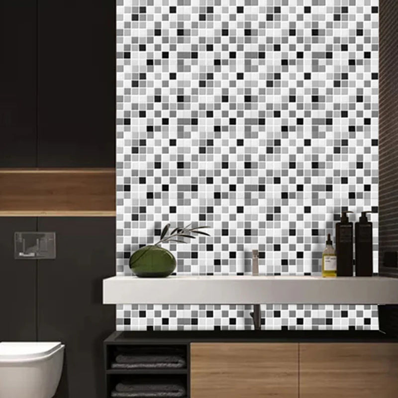 3D White and Black Grid Peel and Stick Wall Tile