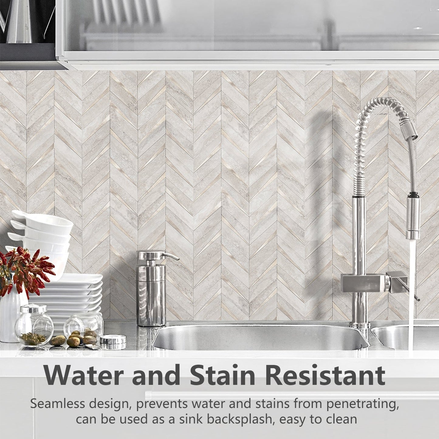 Herringbone Wall Tiles - Beige Mixed Metal Gold