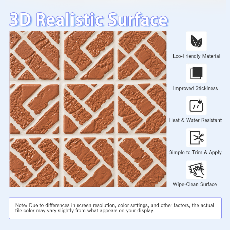 3D Red Modular Brick-Inlay Relief Peel and Stick Wall Tile