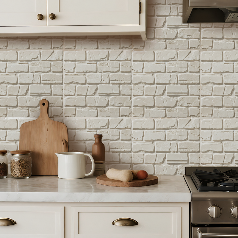 3D Cream Textured Stone Peel and Stick Wall Tile