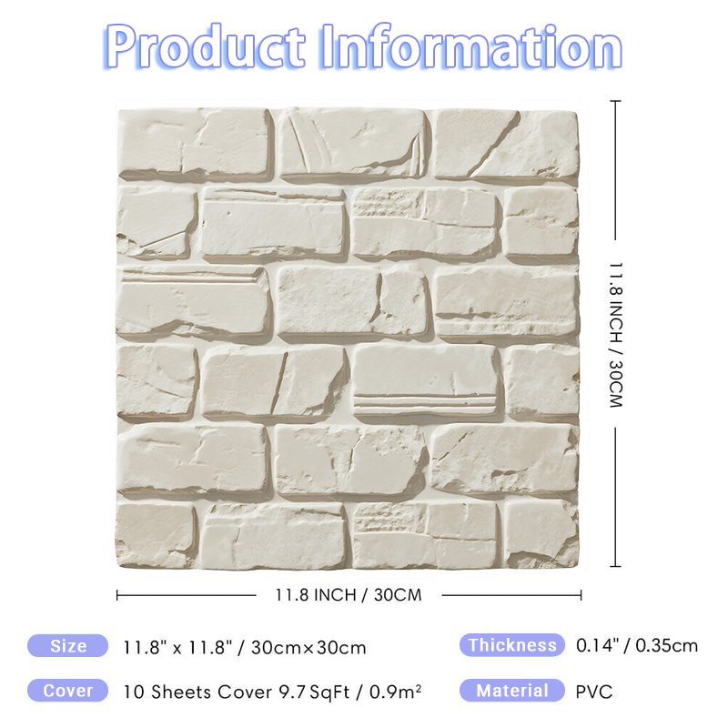 3D Cream Textured Stone Peel and Stick Wall Tile