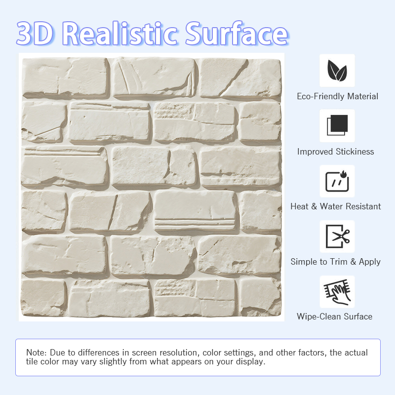 3D Cream Textured Stone Peel and Stick Wall Tile