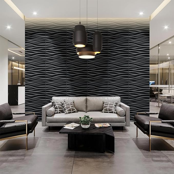 Wave Design Textured PVC Wall Panels - Black
