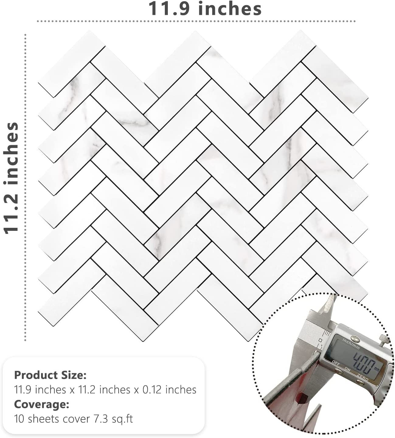 2022 Herringbone Wall Tile - Statuario White Marble