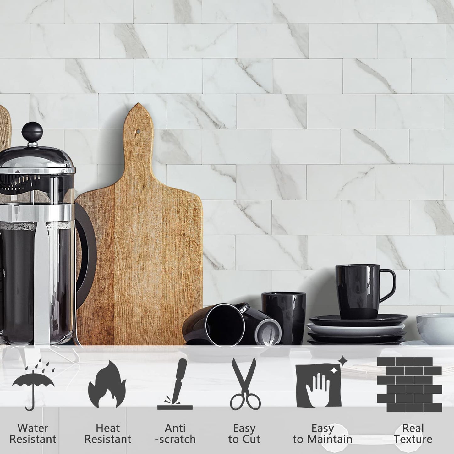 3''x6'' Subway Peel and Stick Tiles - Statuario White Marble