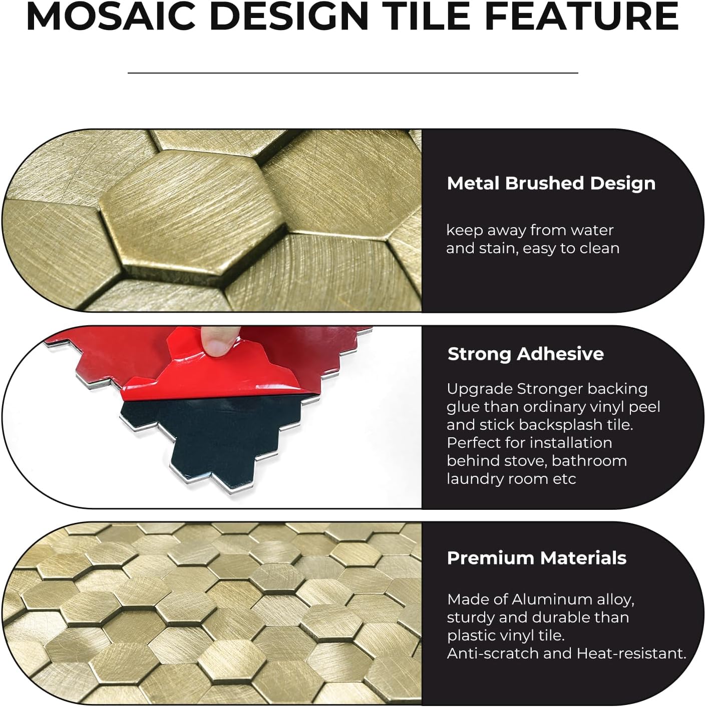 Penny Mosaic Hexagon Peel and Stick Backsplash Tiles - Gold