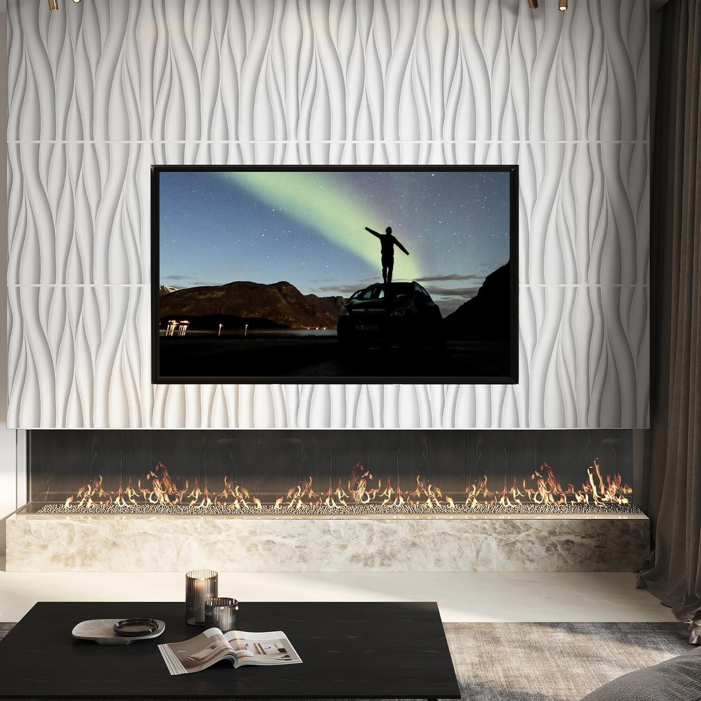 Wave Design Textured PVC Wall Panels - White