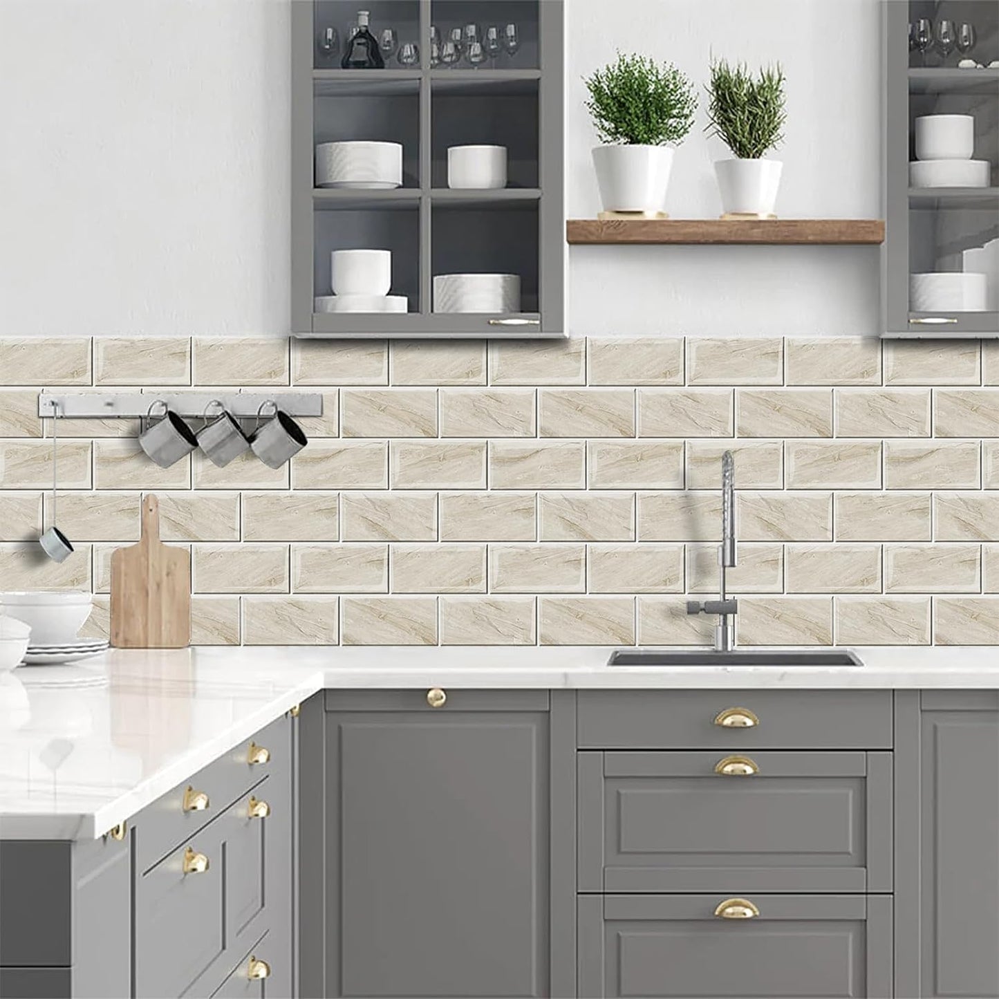 Subway Tile Peel and Stick Backsplash - Beige Slate