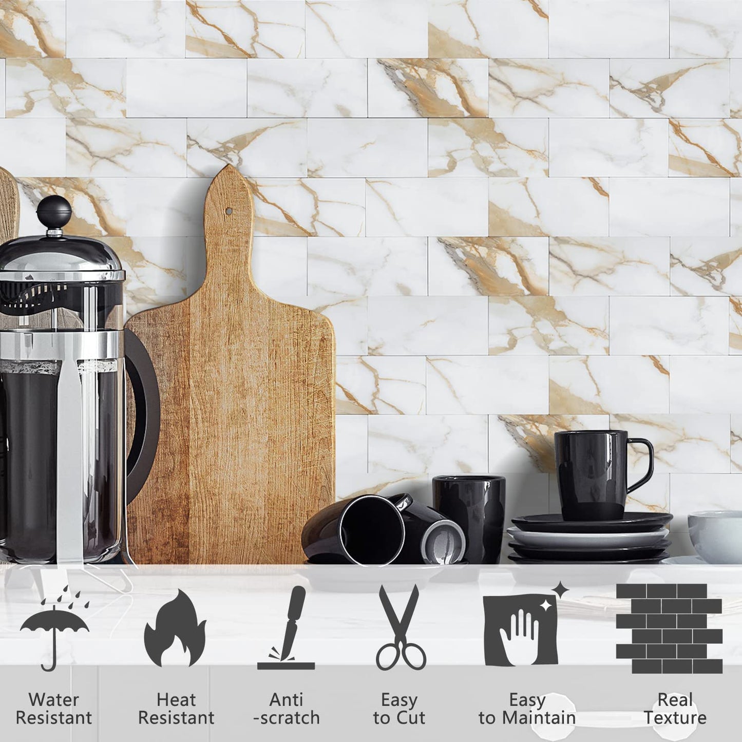 3''x6'' Subway Peel and Stick Tiles - Calacatta Gold