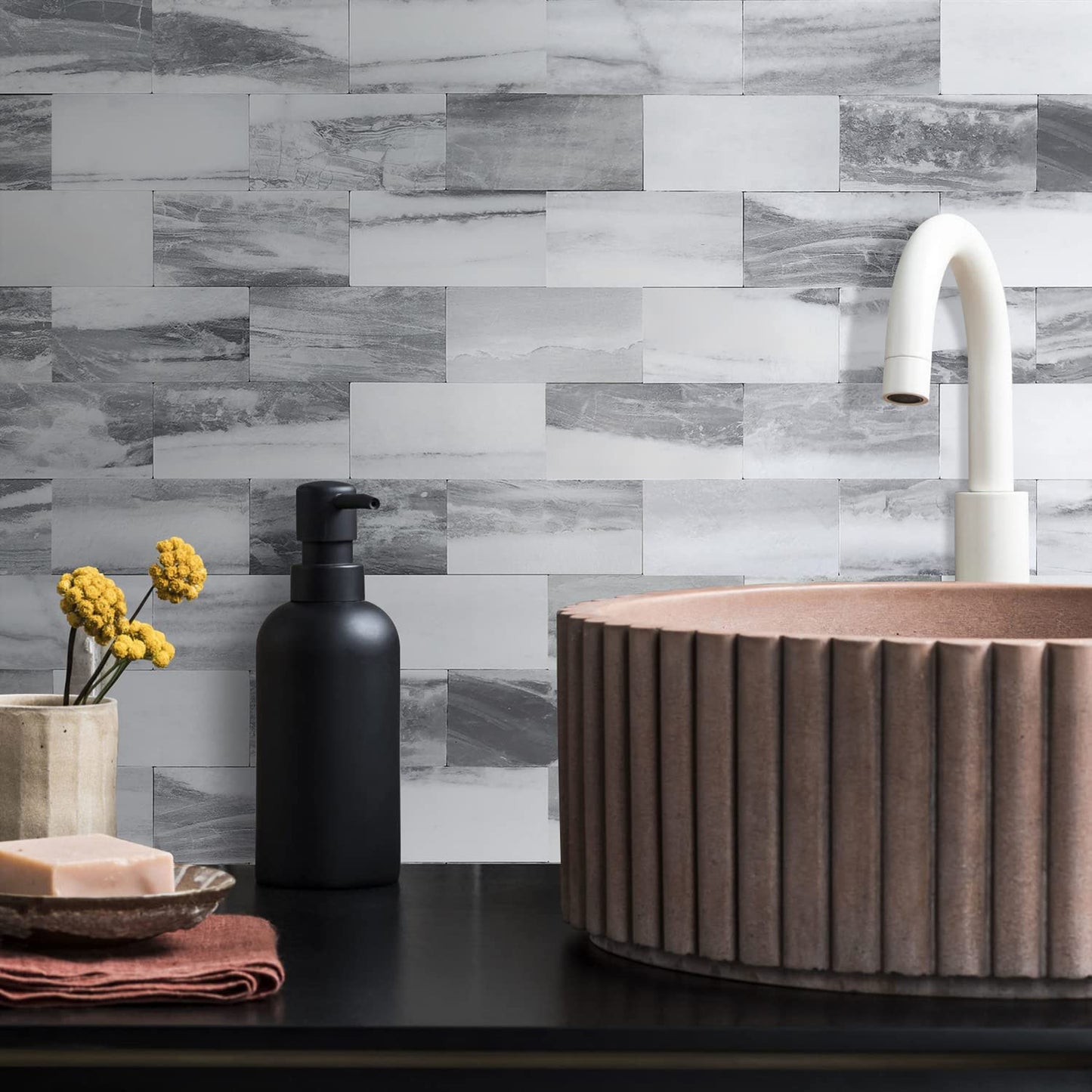 2''x4'' Subway Peel and Stick Tiles Sheeted - Marble Grey