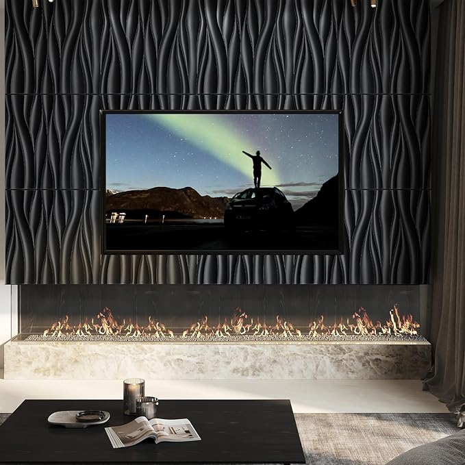 Wave Design Textured PVC Wall Panels - Black