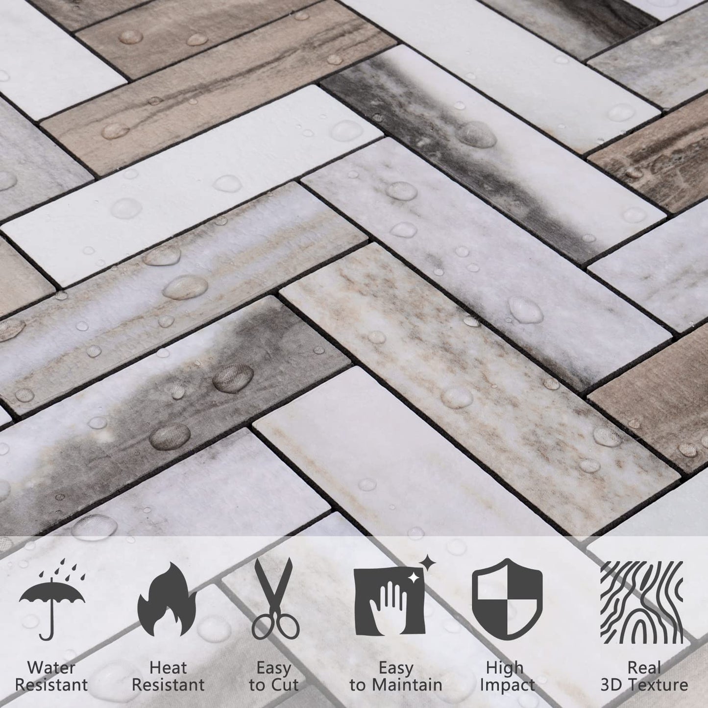 2022 Herringbone Wall Tile - Gold Wood Grain Marble