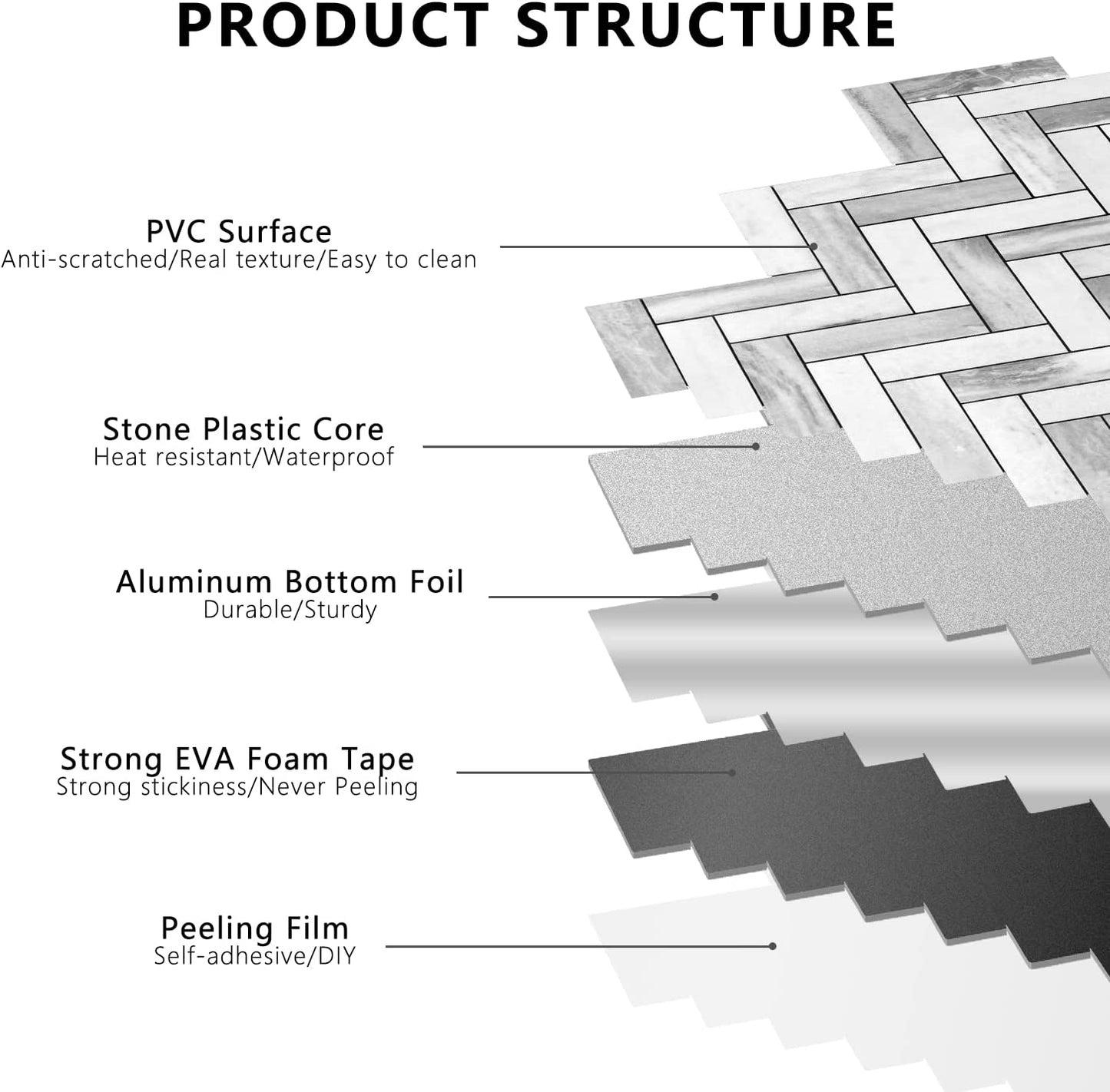 2022 Herringbone Wall Tile - Grey Wood Grain Marble