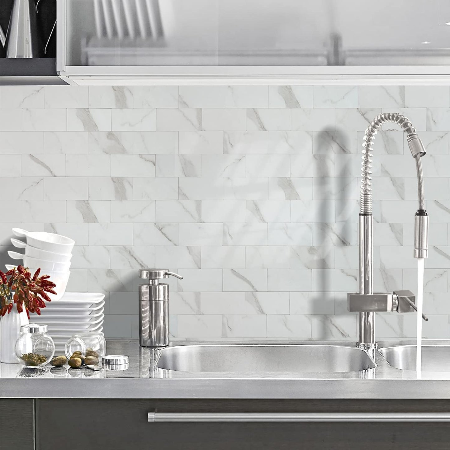 3''x6'' Subway Peel and Stick Tiles - Statuario White Marble