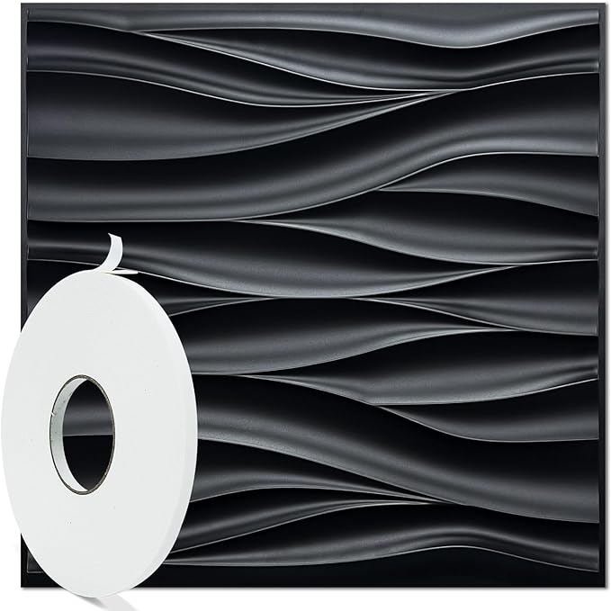 Wave Design Textured PVC Wall Panels - Black