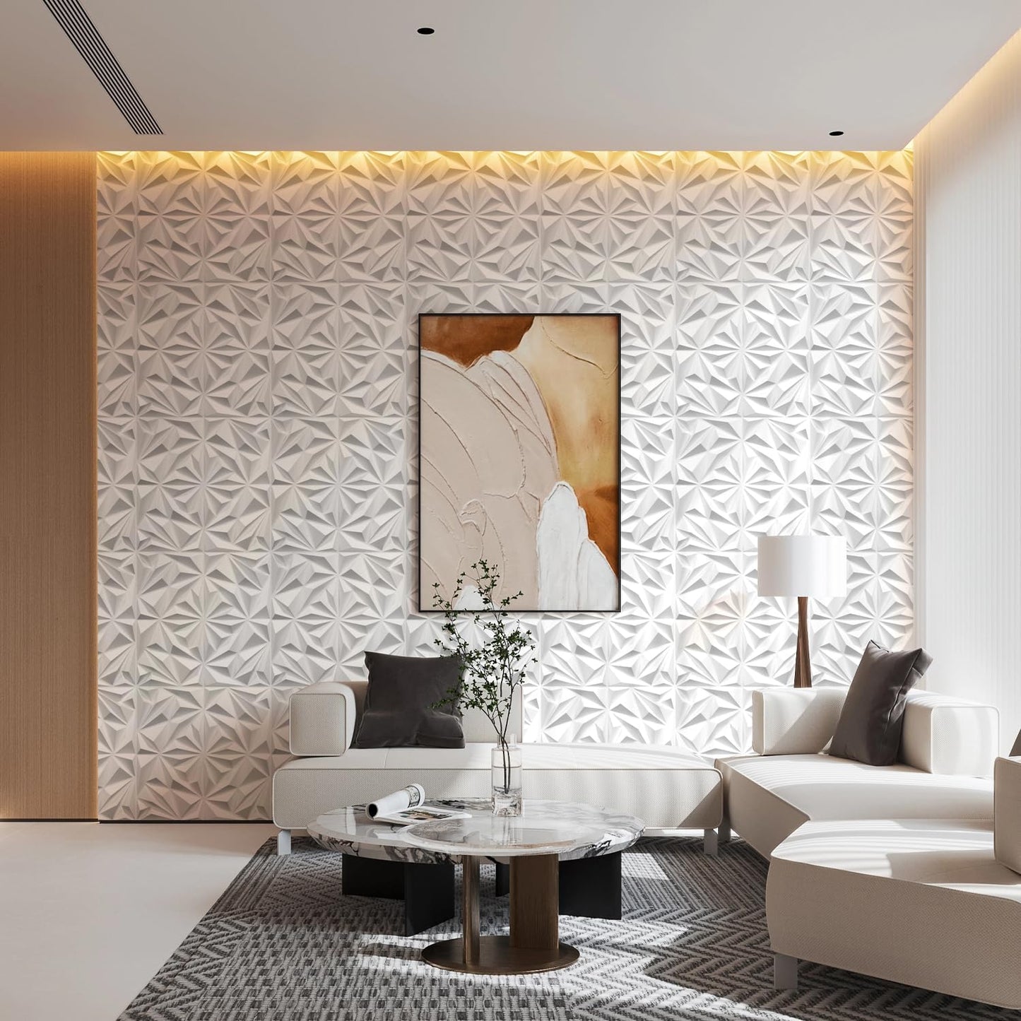 Triangle Diamond Design 3D PVC Wall Panels - White